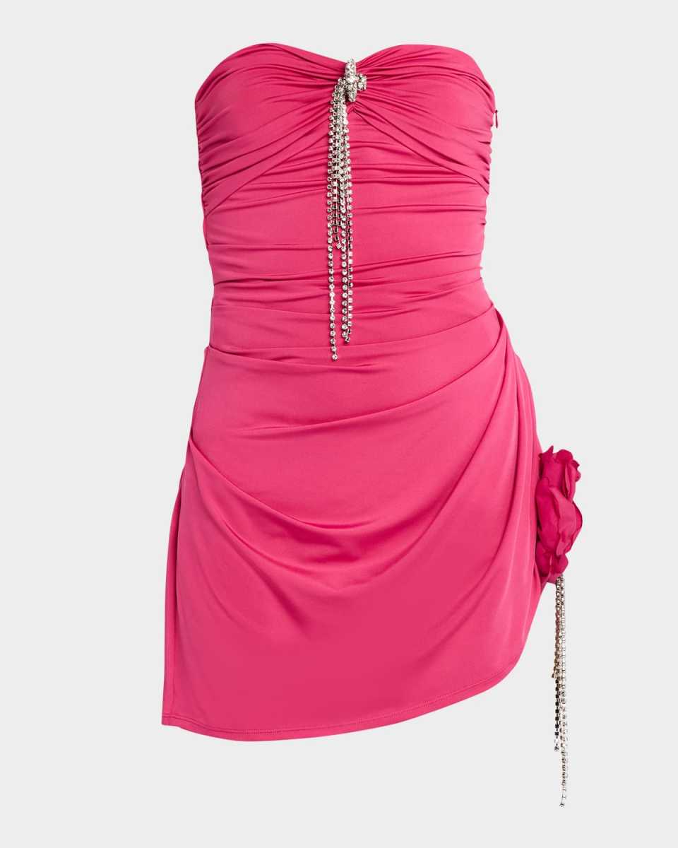 Crystal Flower Strapless Mini Dress